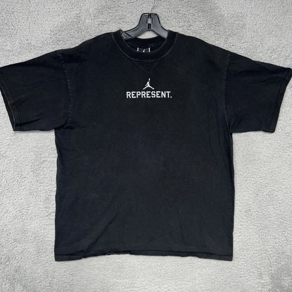 VTG Nike Air Jordan Represent T Shirt Mens Sz L Black‎ Center Jumpman Logo Tee